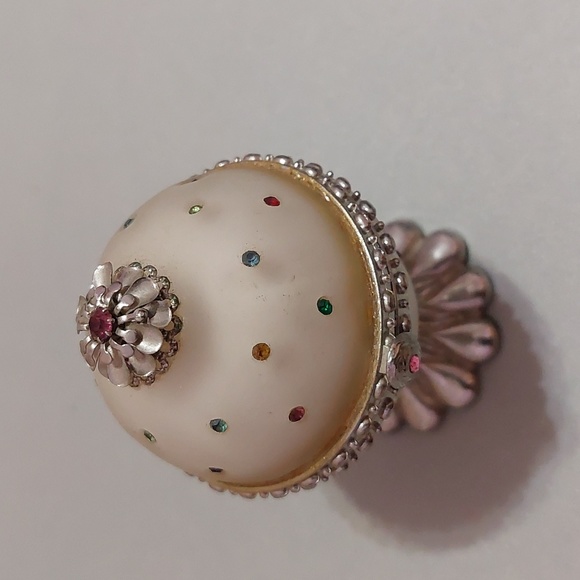Vintage Other - Vintage Faberge Egg Style Frosted Glass Pedestal Egg Ring Holder Display